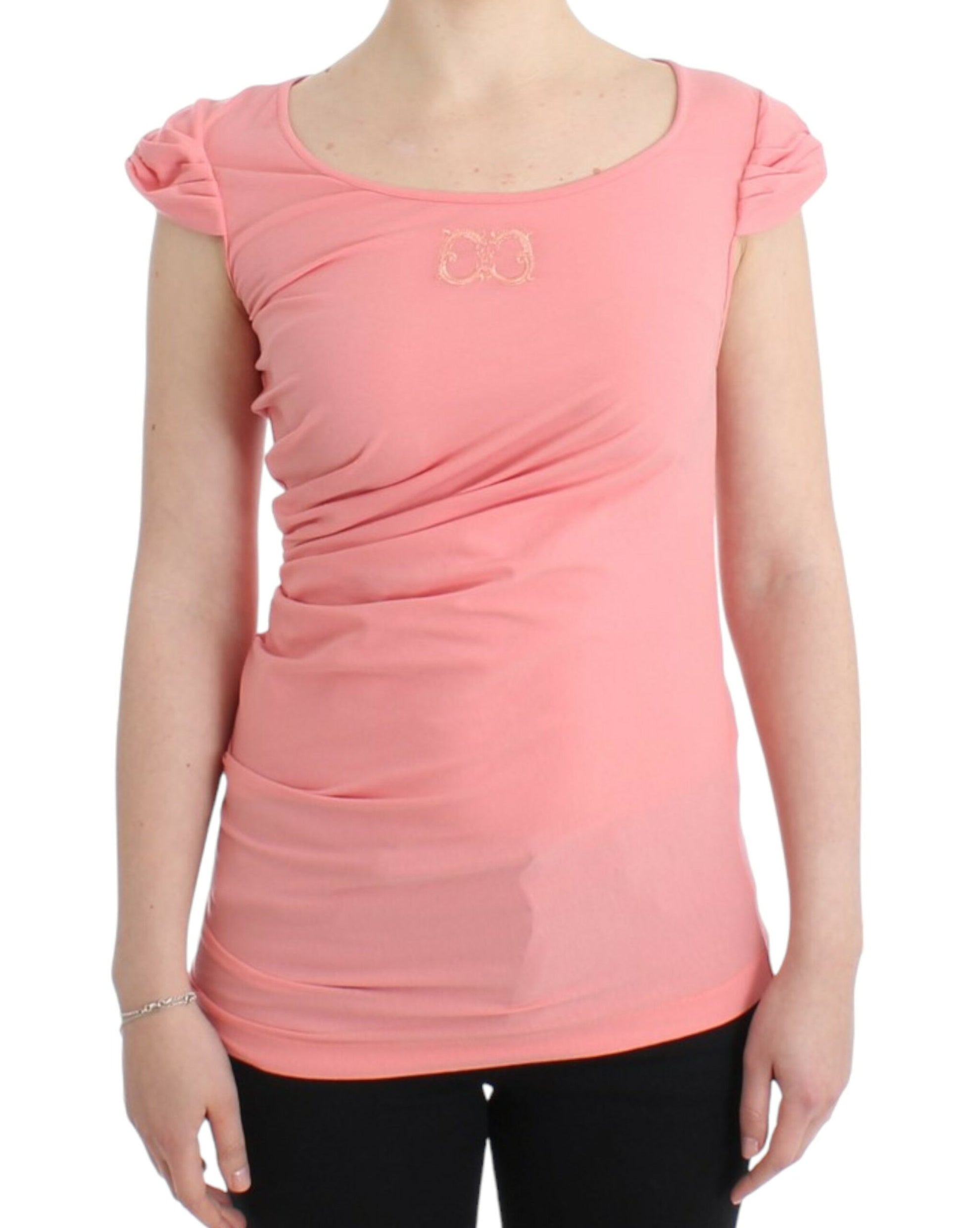 Pink Cotton Blend Tank Top with Cap Sleeves