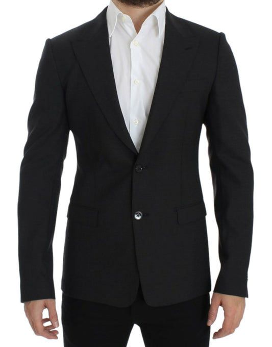 Sleek Gray Wool Slim Fit Blazer