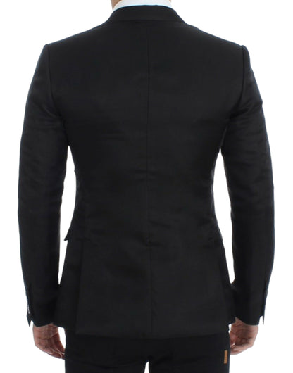 Elegant Black Silk Blend Two-Button Blazer