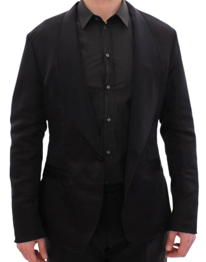 Elegant Black Silk Slim Fit Blazer