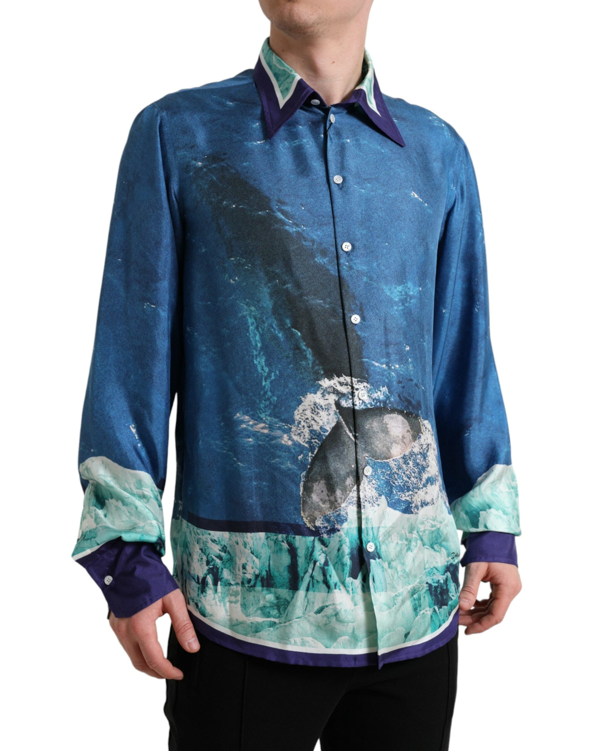 Elegant Ocean Print Silk Shirt