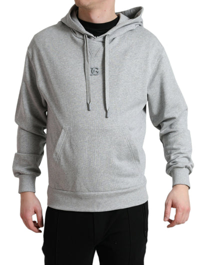 Chic Gray Logo Hooded Cotton Sweater