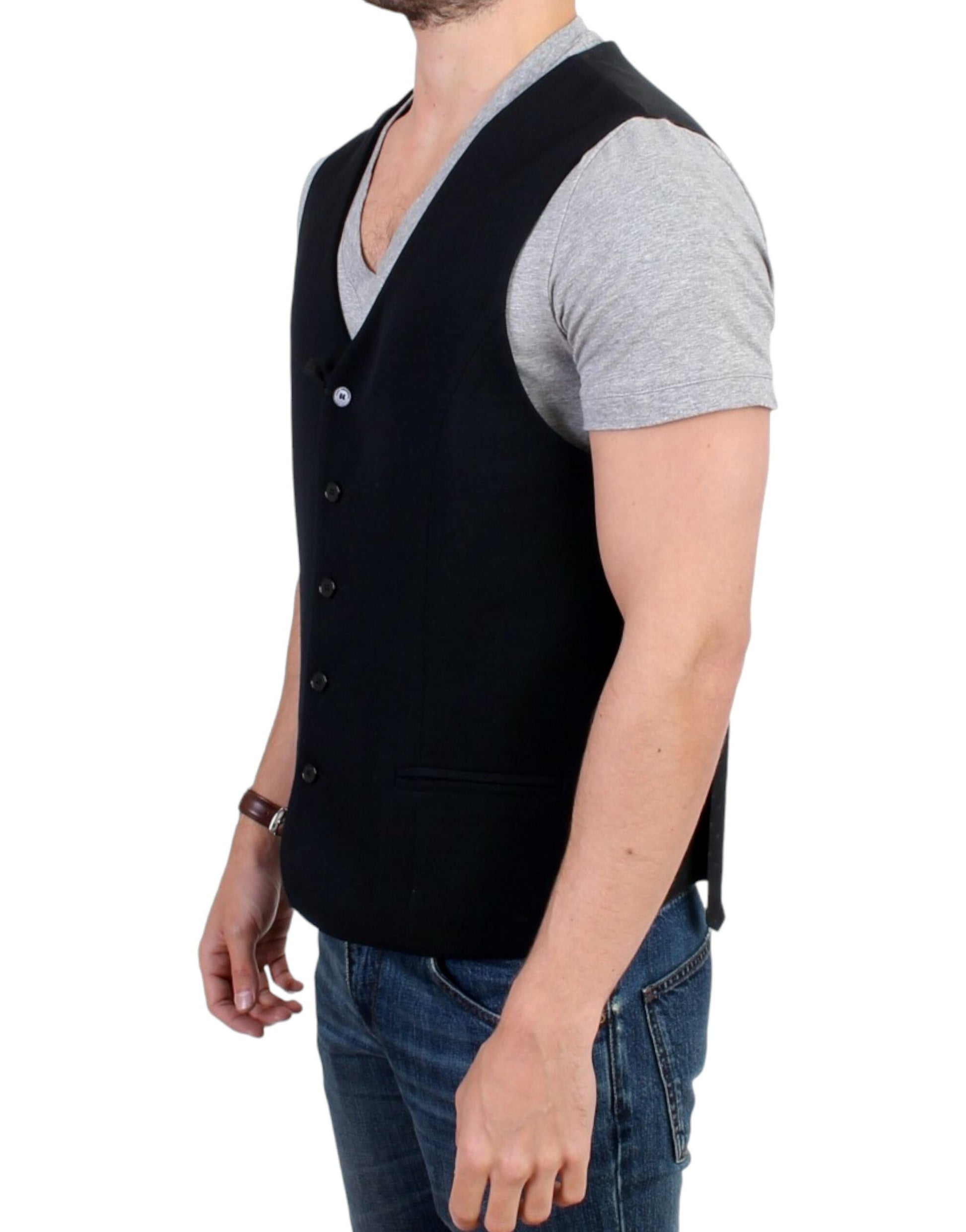 Elegant Black Wool Blend Casual Vest