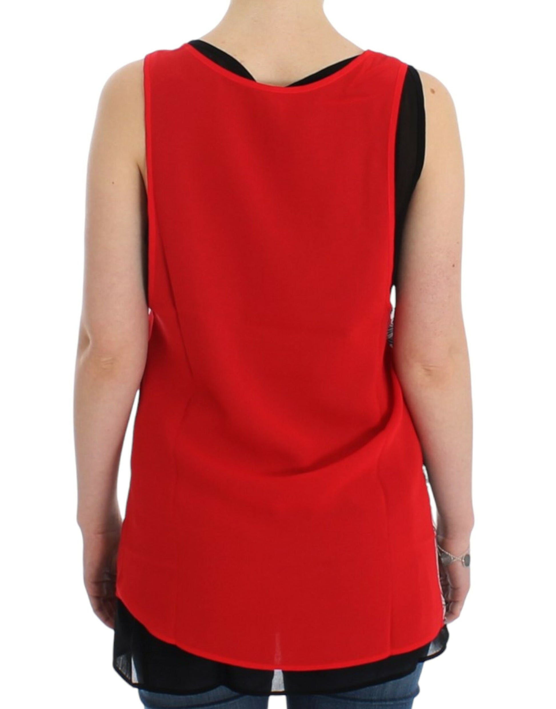 Elegant Sleeveless Black & Red Top