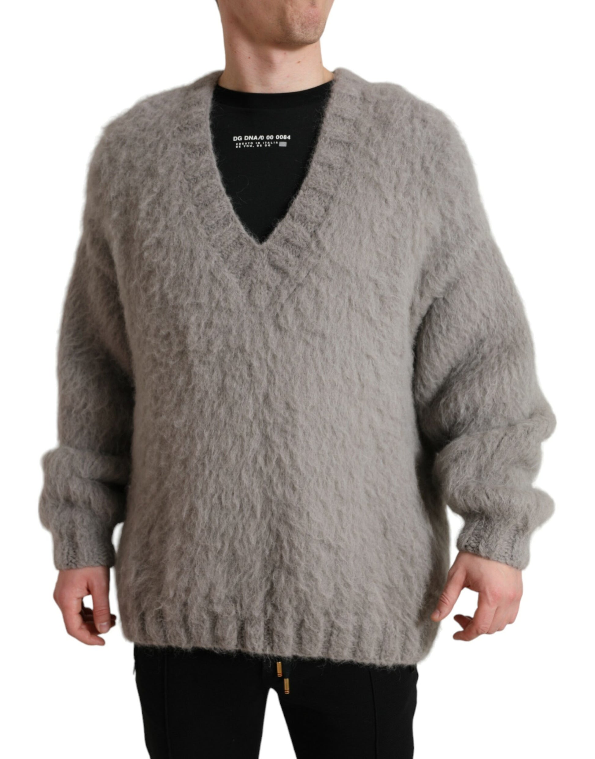 Elegant Grey V-Neck Alpaca Blend Sweater