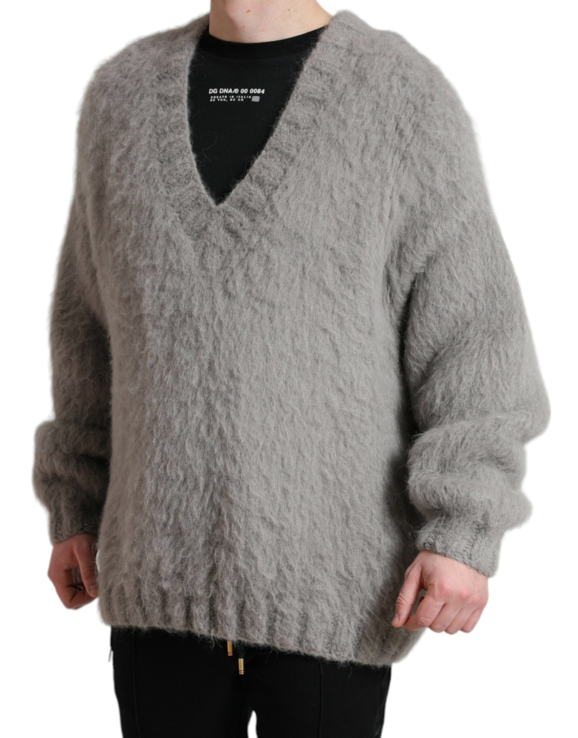 Elegant Grey V-Neck Alpaca Blend Sweater