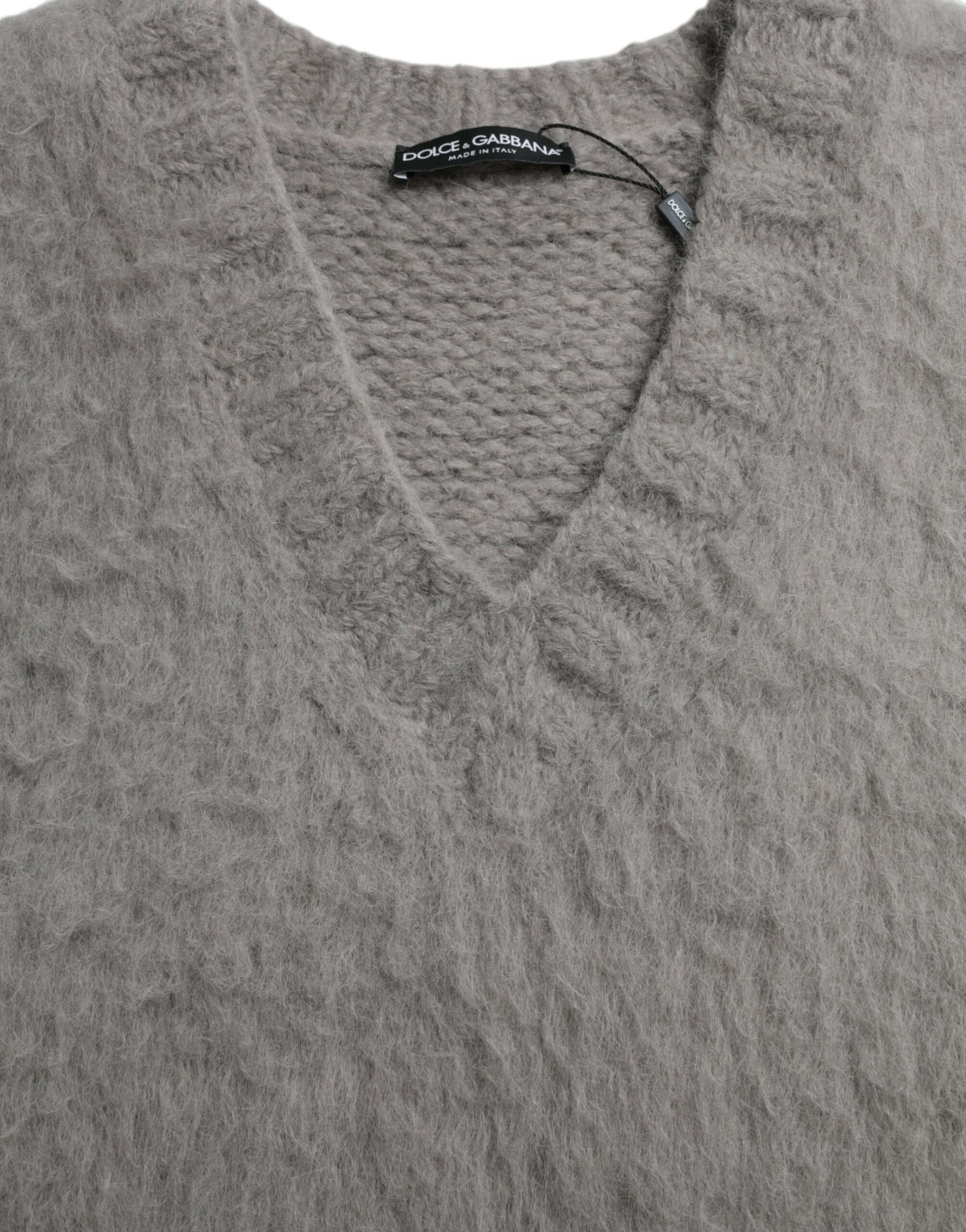 Elegant Grey V-Neck Alpaca Blend Sweater