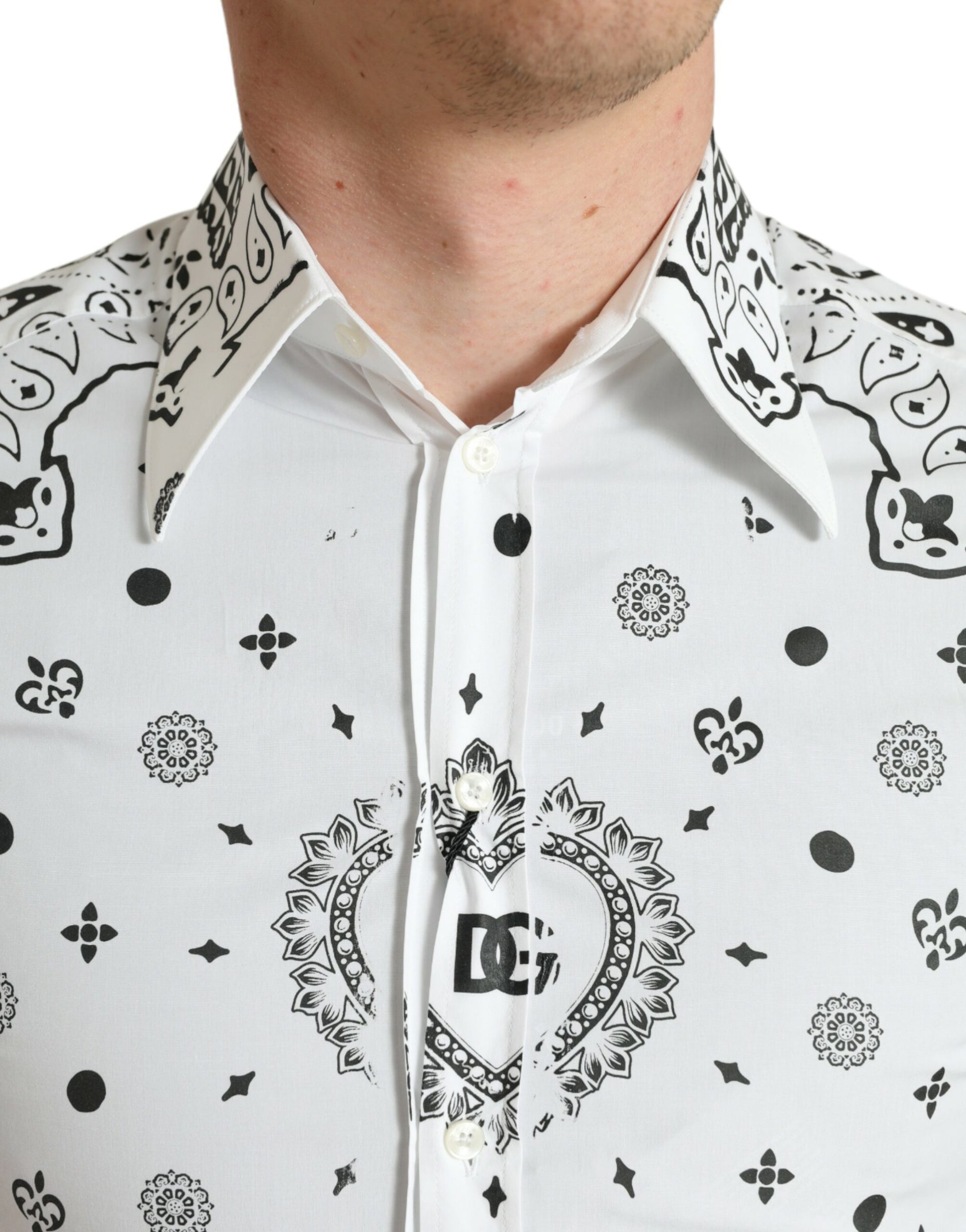 White Cotton Bandana Print Dress Shirt