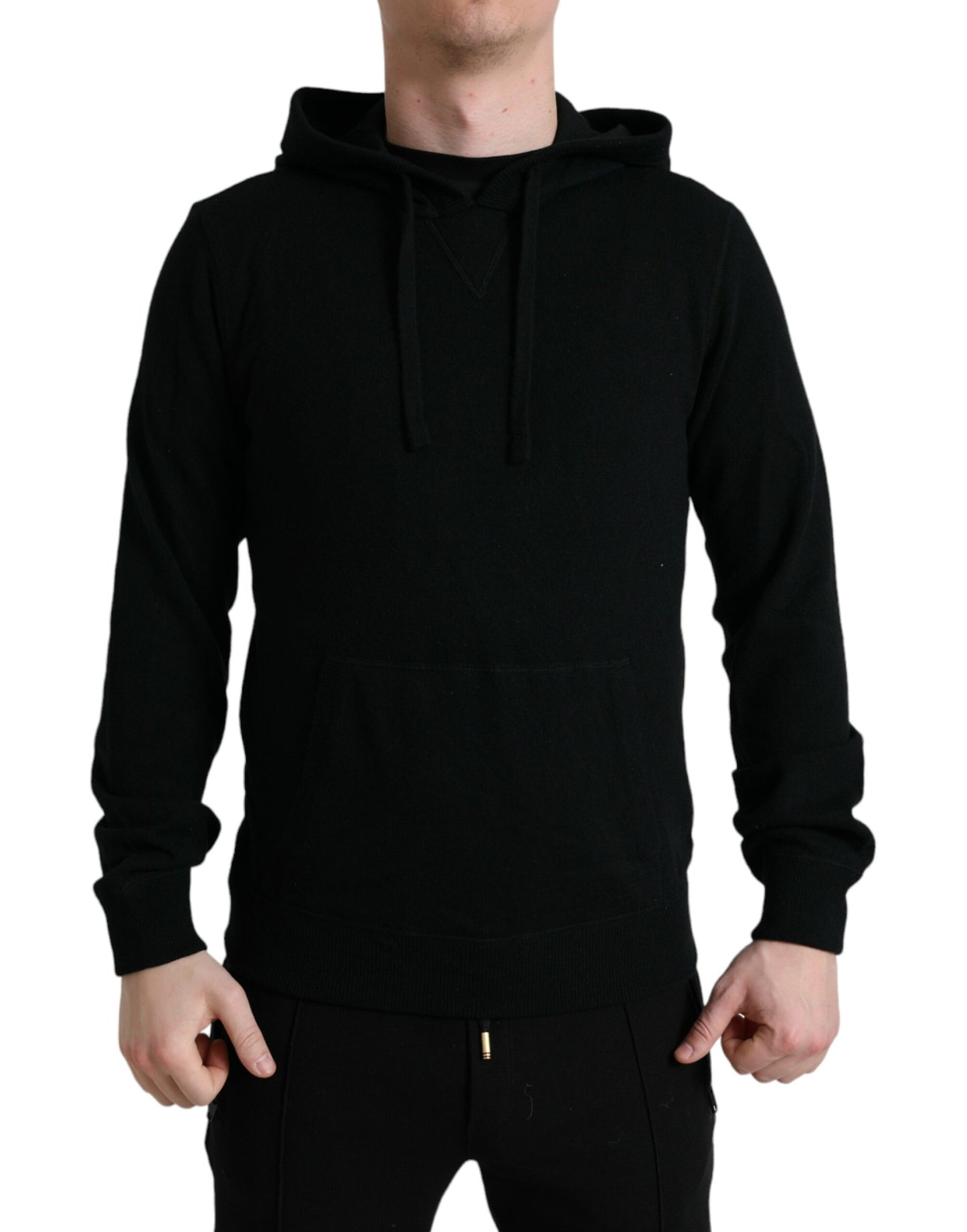 Elegant Black Cashmere Hooded Sweater