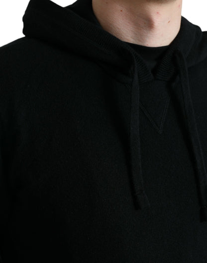 Elegant Black Cashmere Hooded Sweater