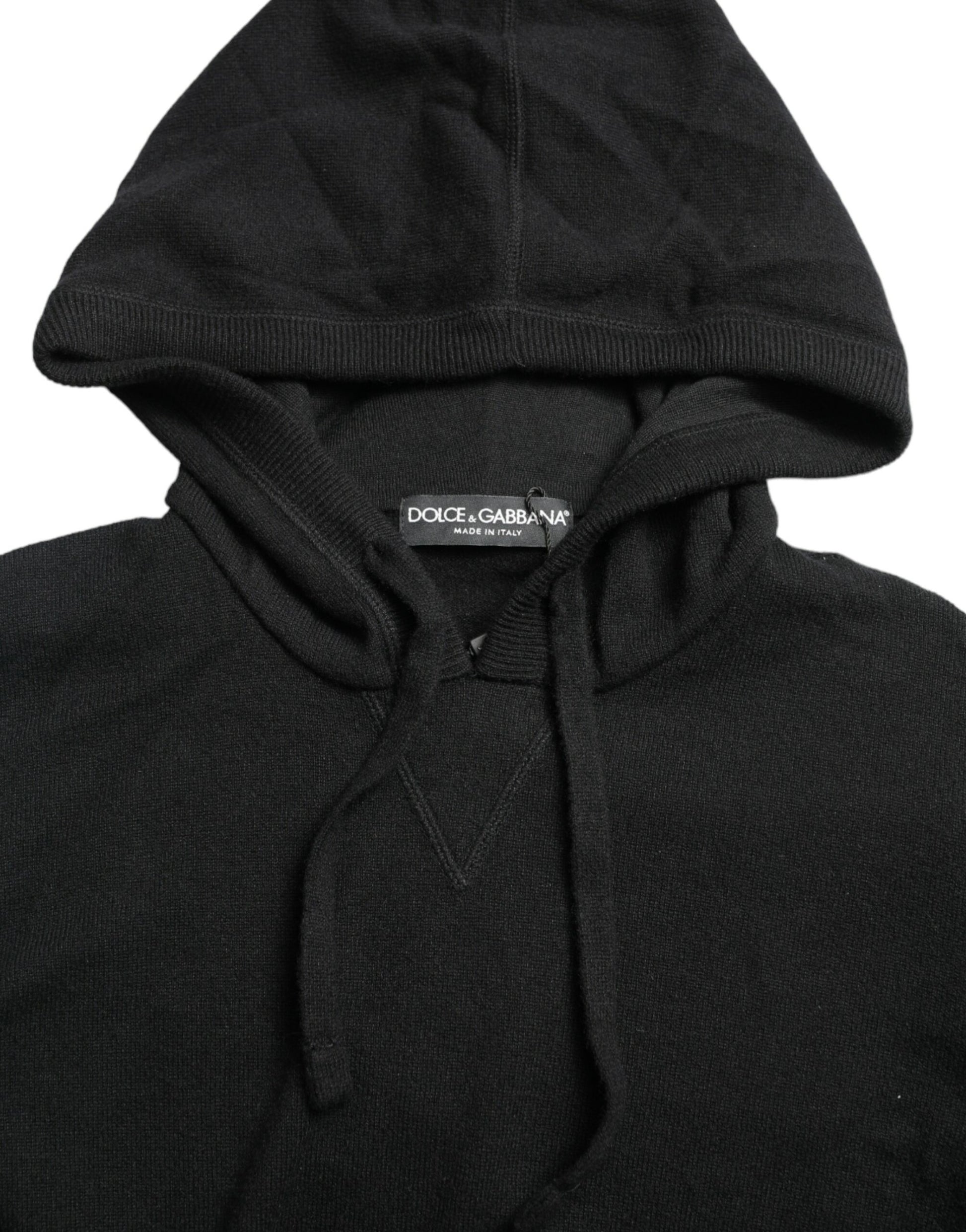 Elegant Black Cashmere Hooded Sweater