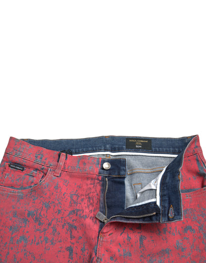 Red Tie Dye Skinny Denim Jeans