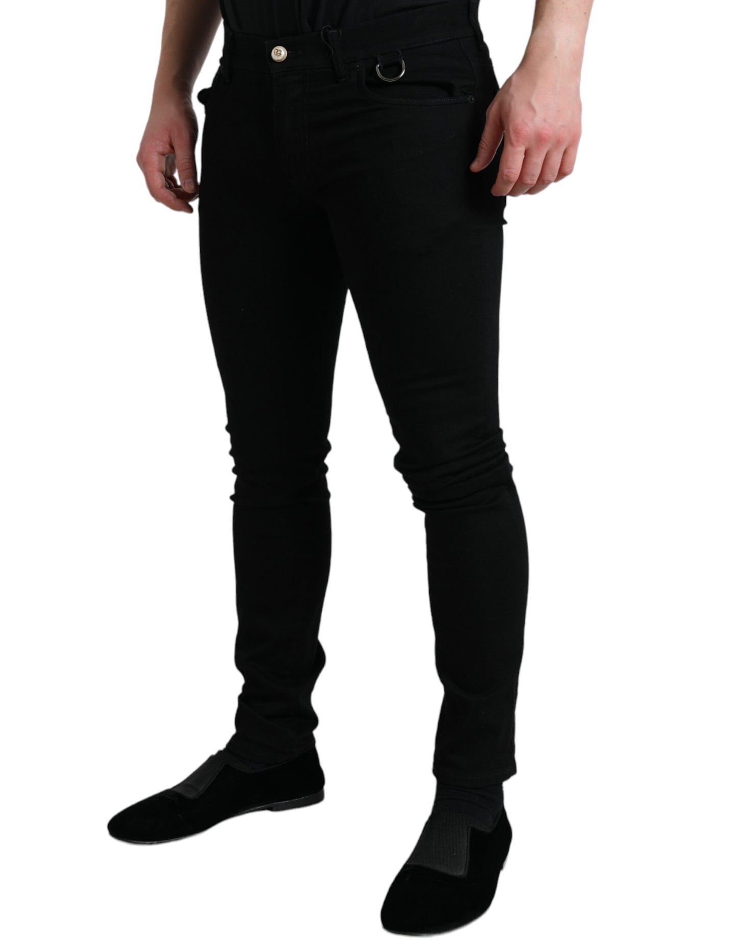 Elegant Black Cotton Skinny Jeans