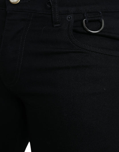 Elegant Black Cotton Skinny Jeans