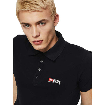 Sleek Black Cotton Polo with Contrast Logo