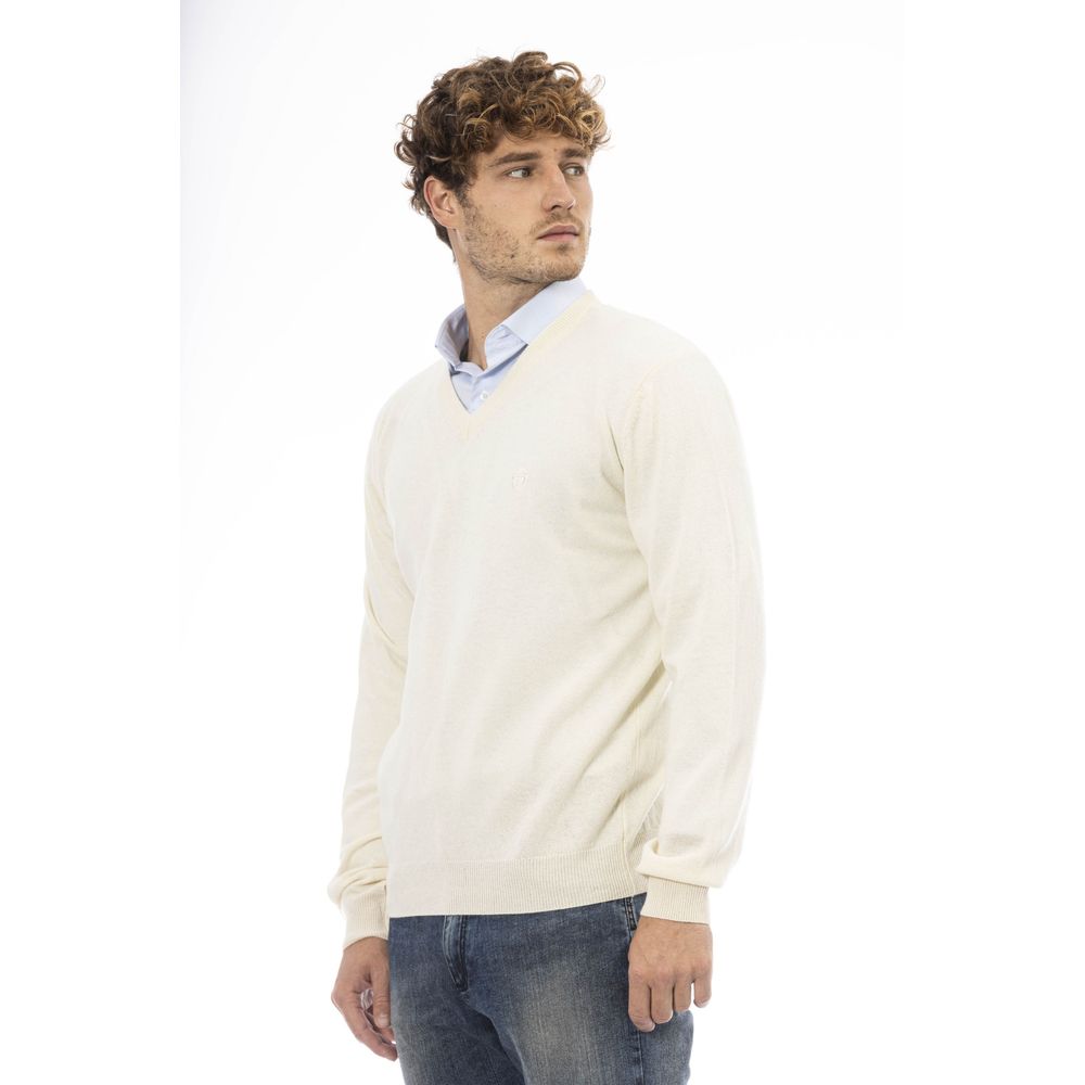 White Wool Men Sweater