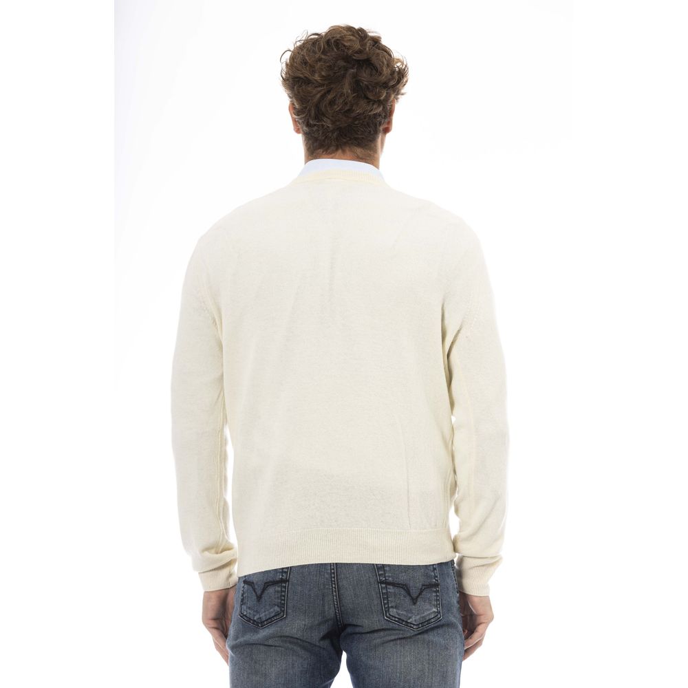 White Wool Men Sweater