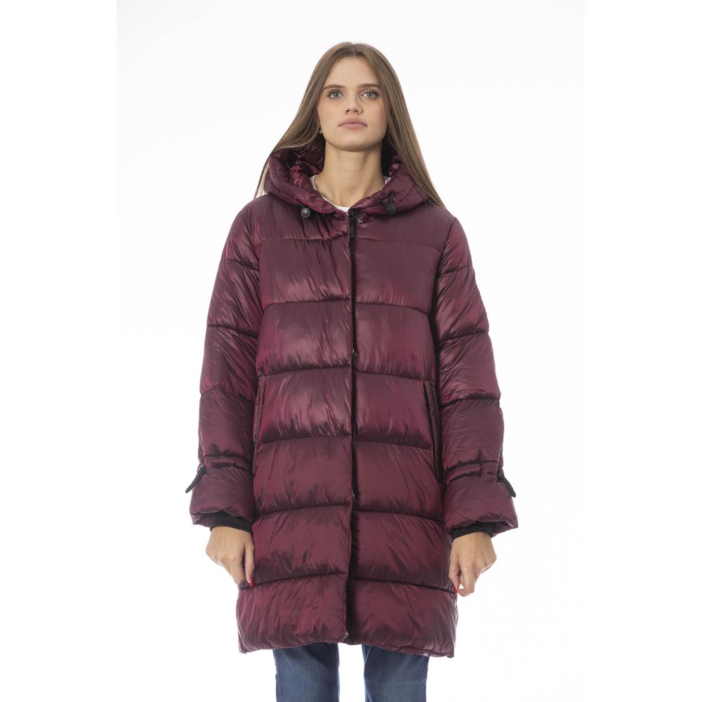 Burgundy Nylon Women Coat