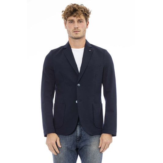 Blue Cotton Men Jacket