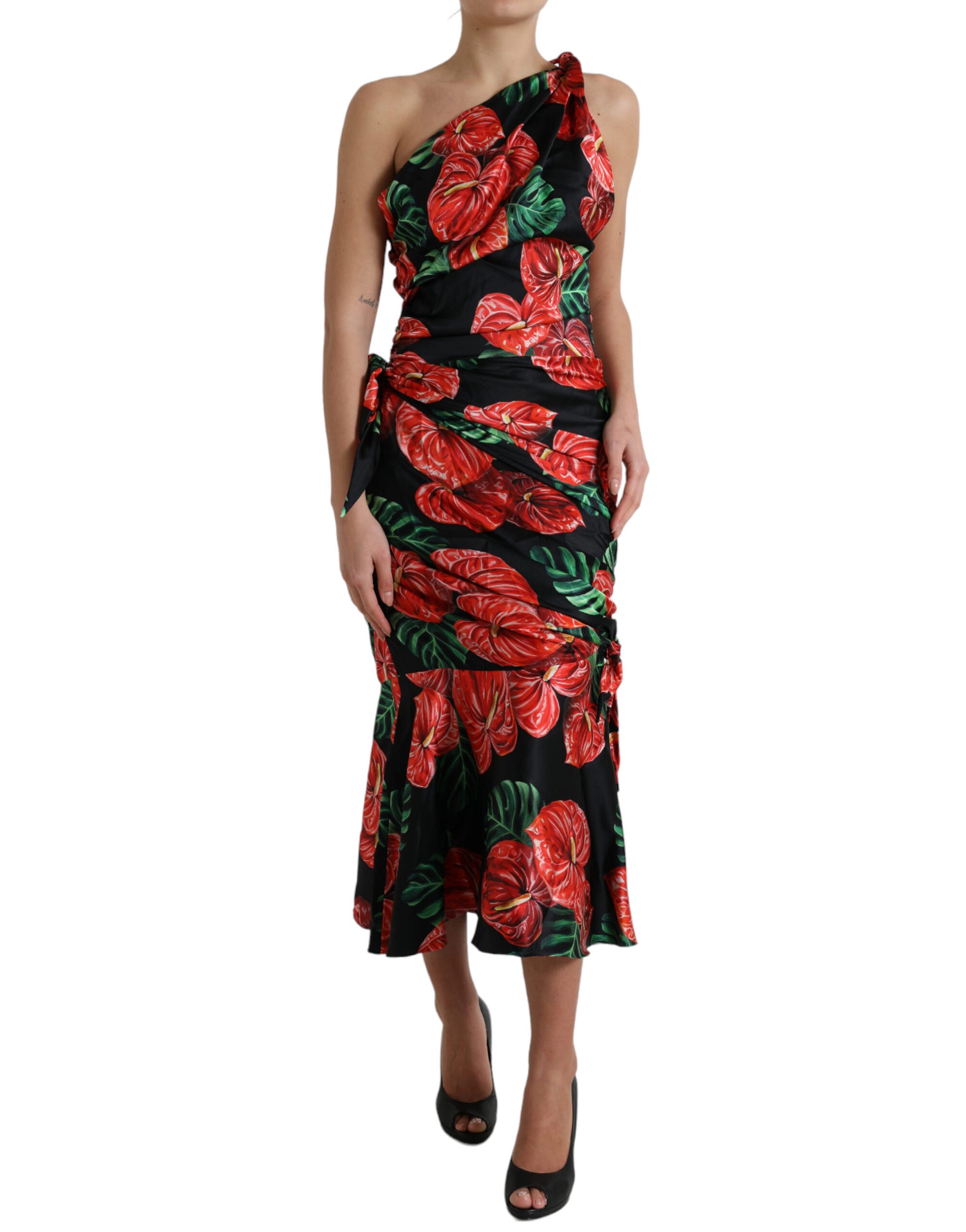 Tropical Elegance Silk Draped Dress