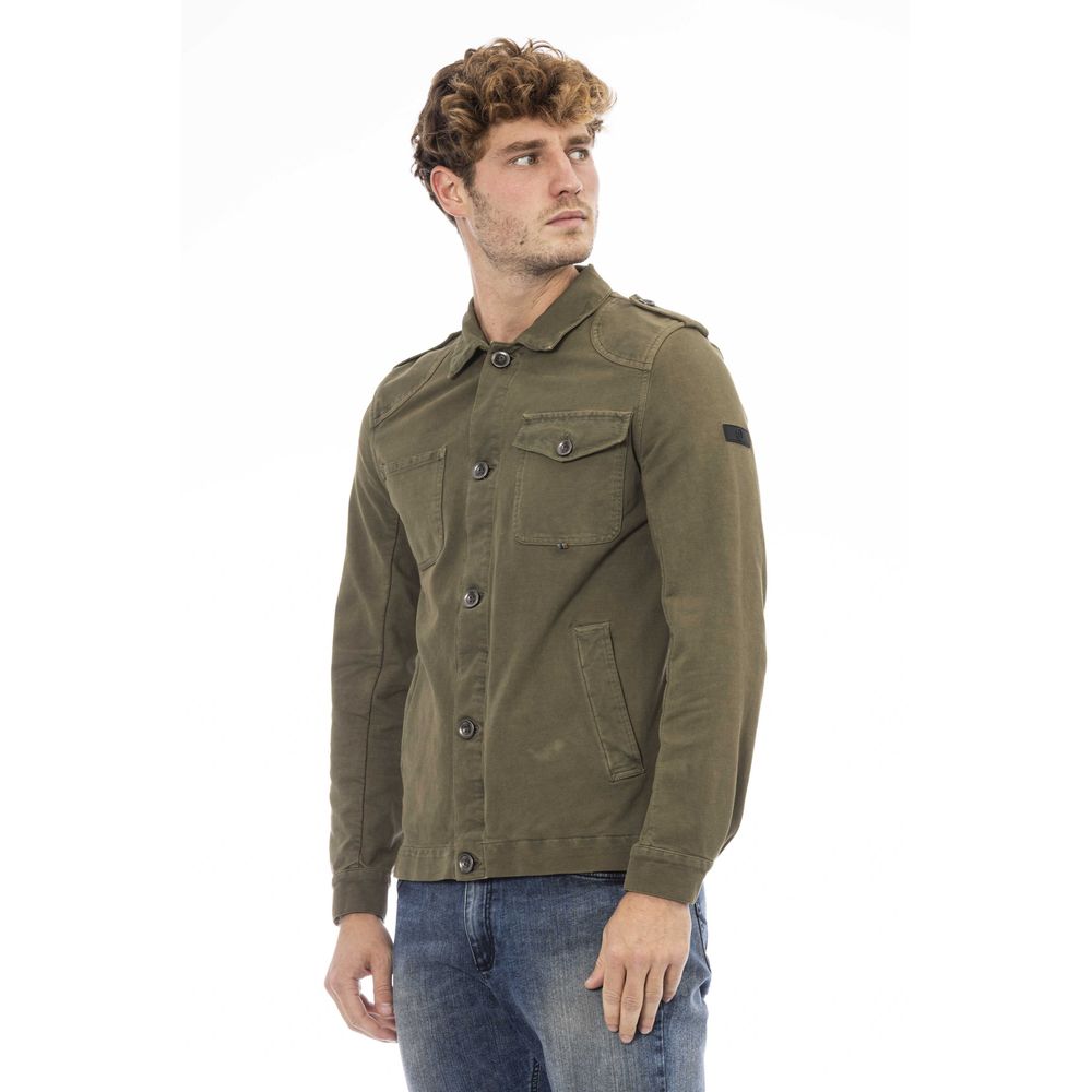 Green Cotton Men Jacket