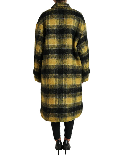 Chic Plaid Long Coat in Sunshine Yellow