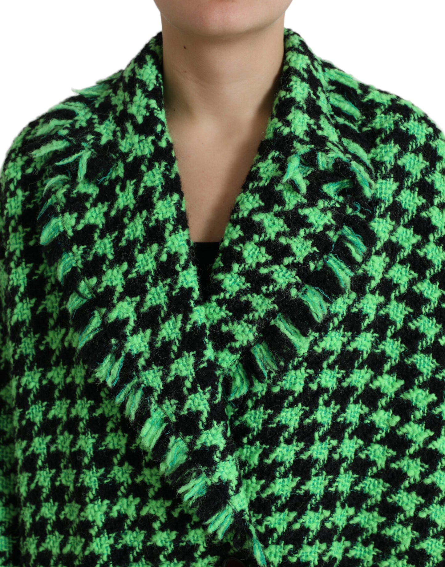 Elegant Green Houndstooth Trench Coat