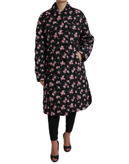 Elegant Floral Print Trench Coat Jacket