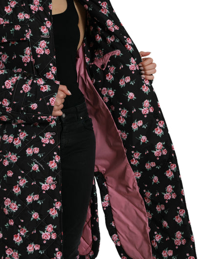 Elegant Floral Print Trench Coat Jacket