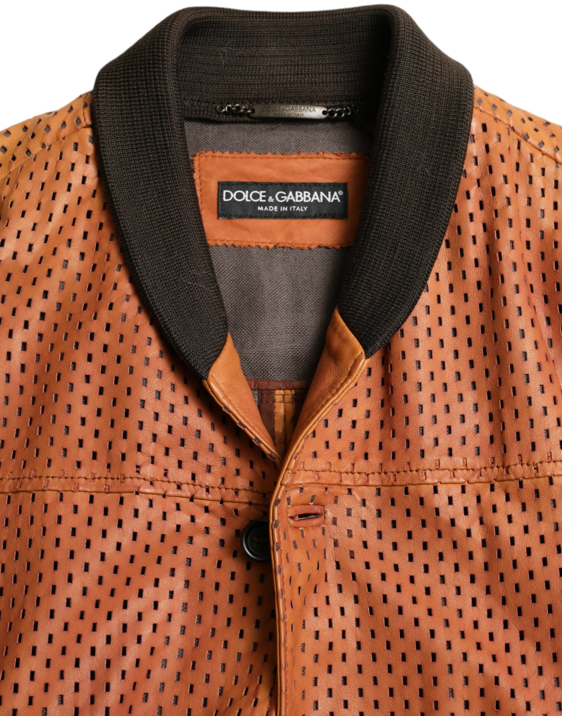 Elegant Leather Perforated Bomber Jacket