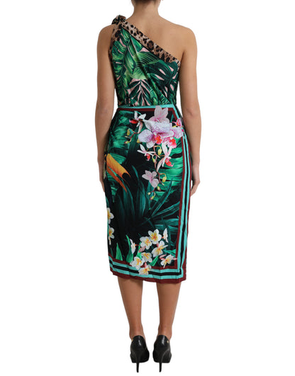 Tropical Jungle Print One-Shoulder Dress