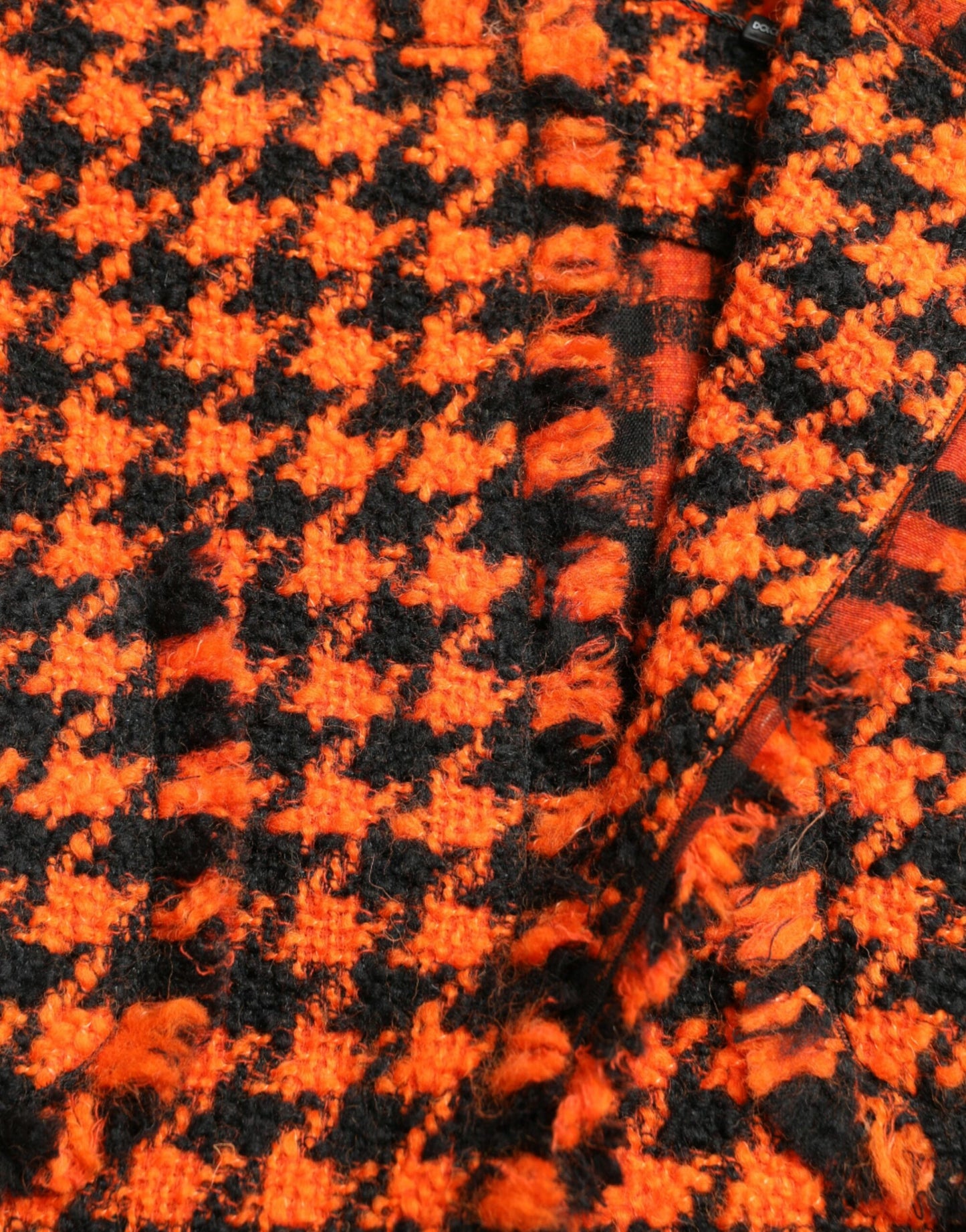 Elegant Houndstooth Long Coat in Vibrant Orange