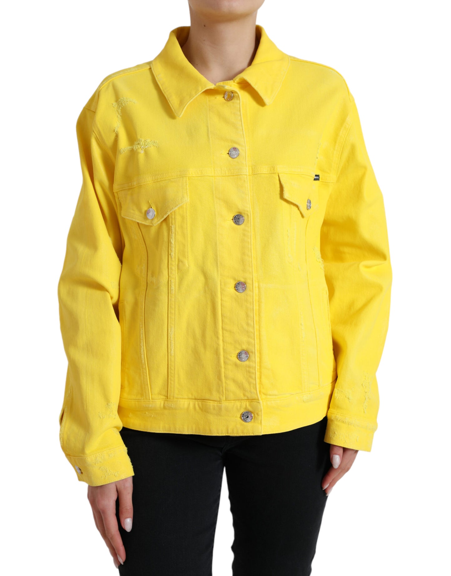 Exquisite Yellow Denim Button-Down Jacket