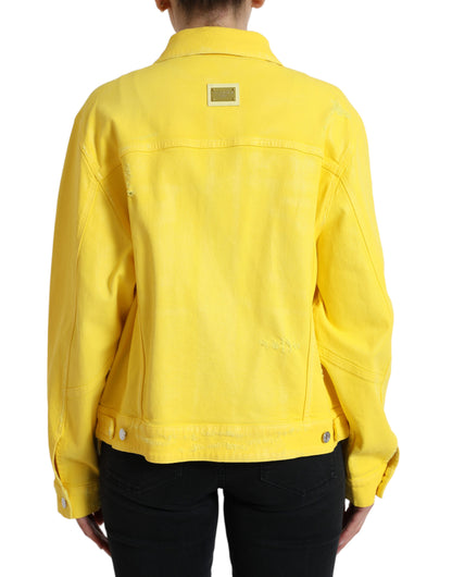 Exquisite Yellow Denim Button-Down Jacket