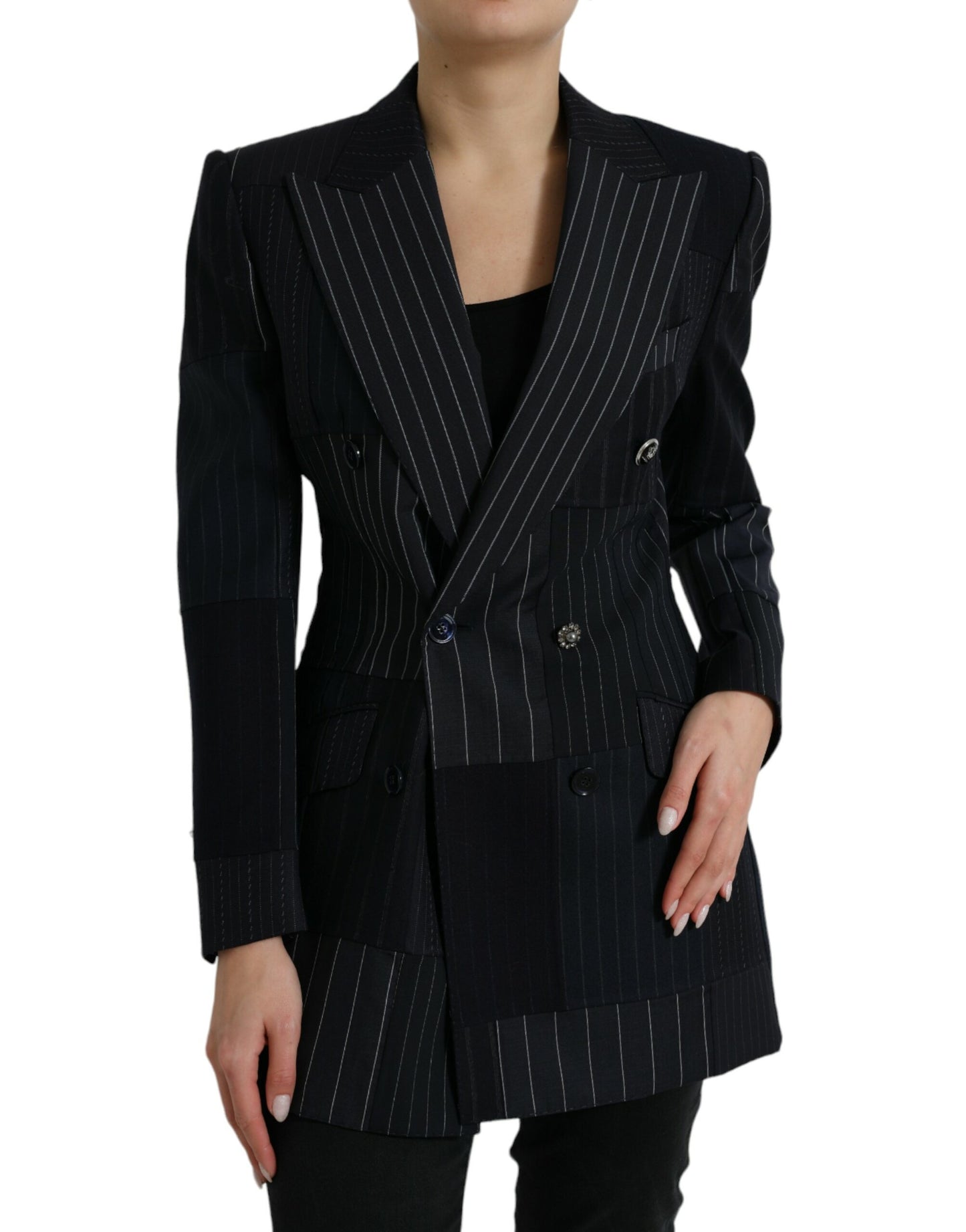 Elegant Striped Virgin Wool Blazer