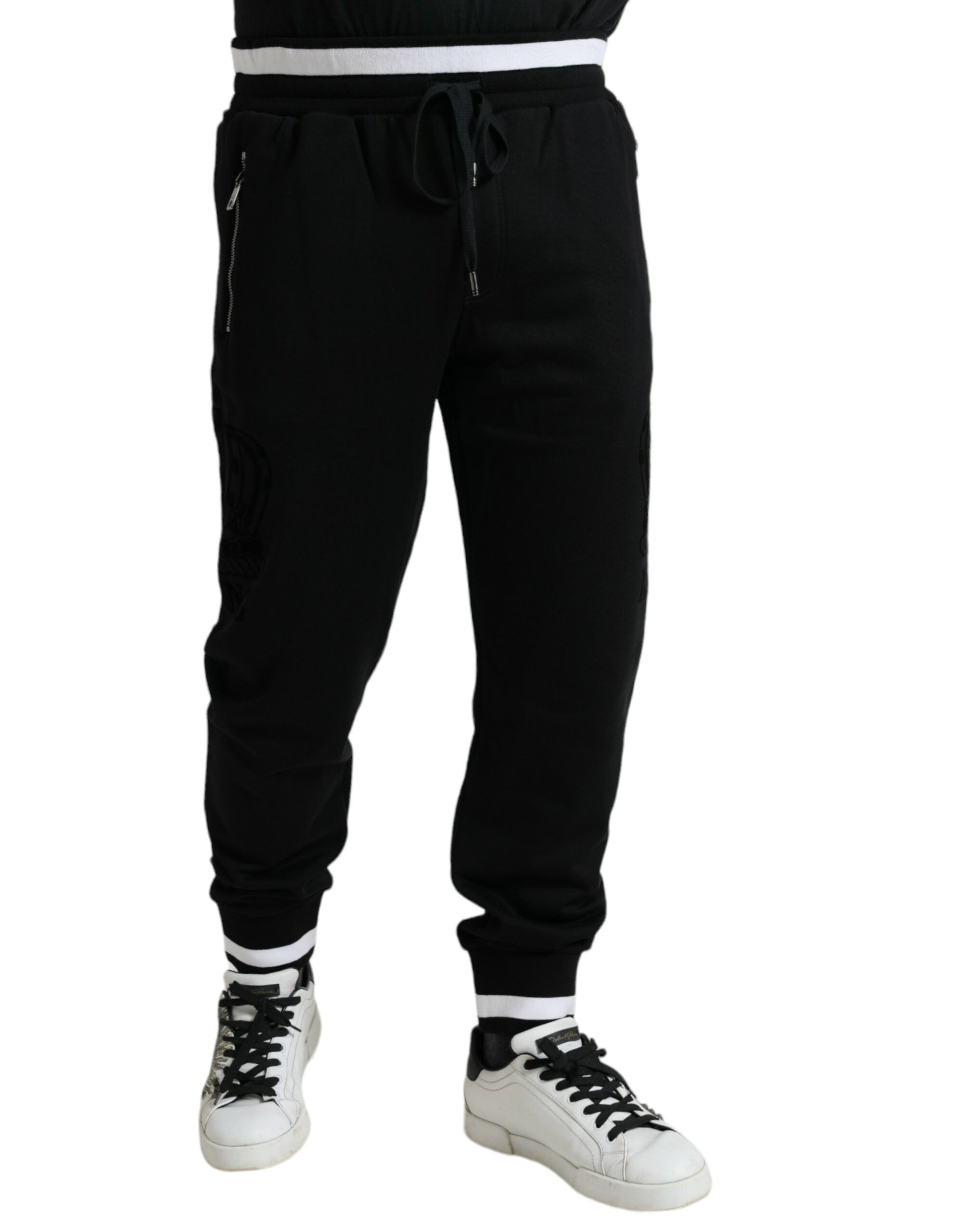 Elegant Black and White Cotton Joggers