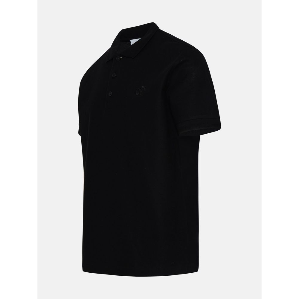 Elegant Black Cotton Polo with Tartan Collar Detail