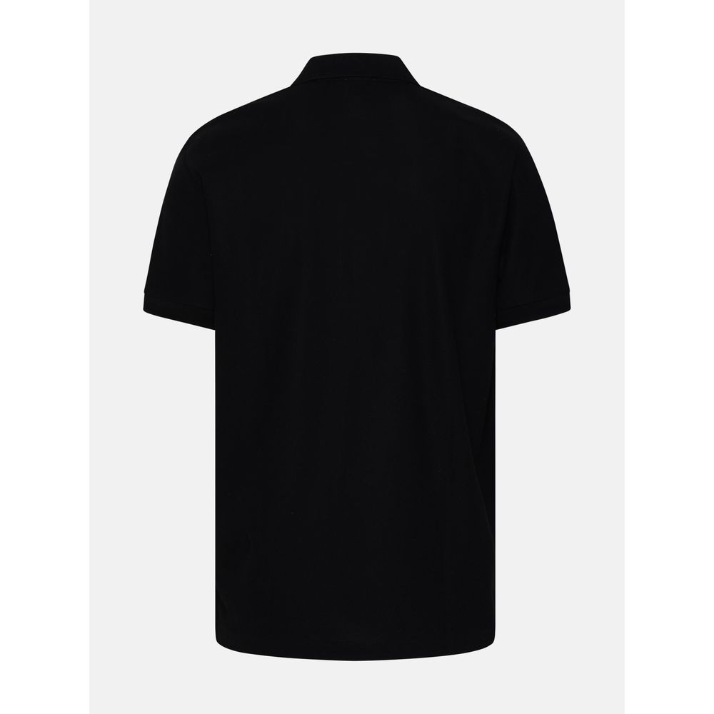 Elegant Black Cotton Polo with Tartan Collar Detail