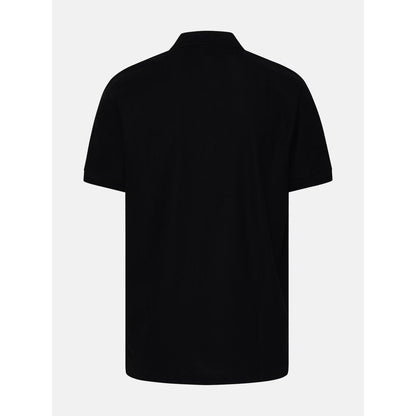 Elegant Black Cotton Polo with Tartan Collar Detail