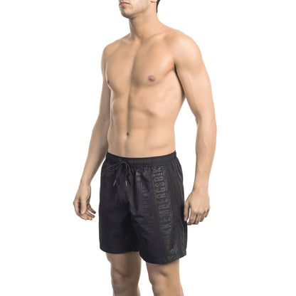 Black Polyester Men Swim Short