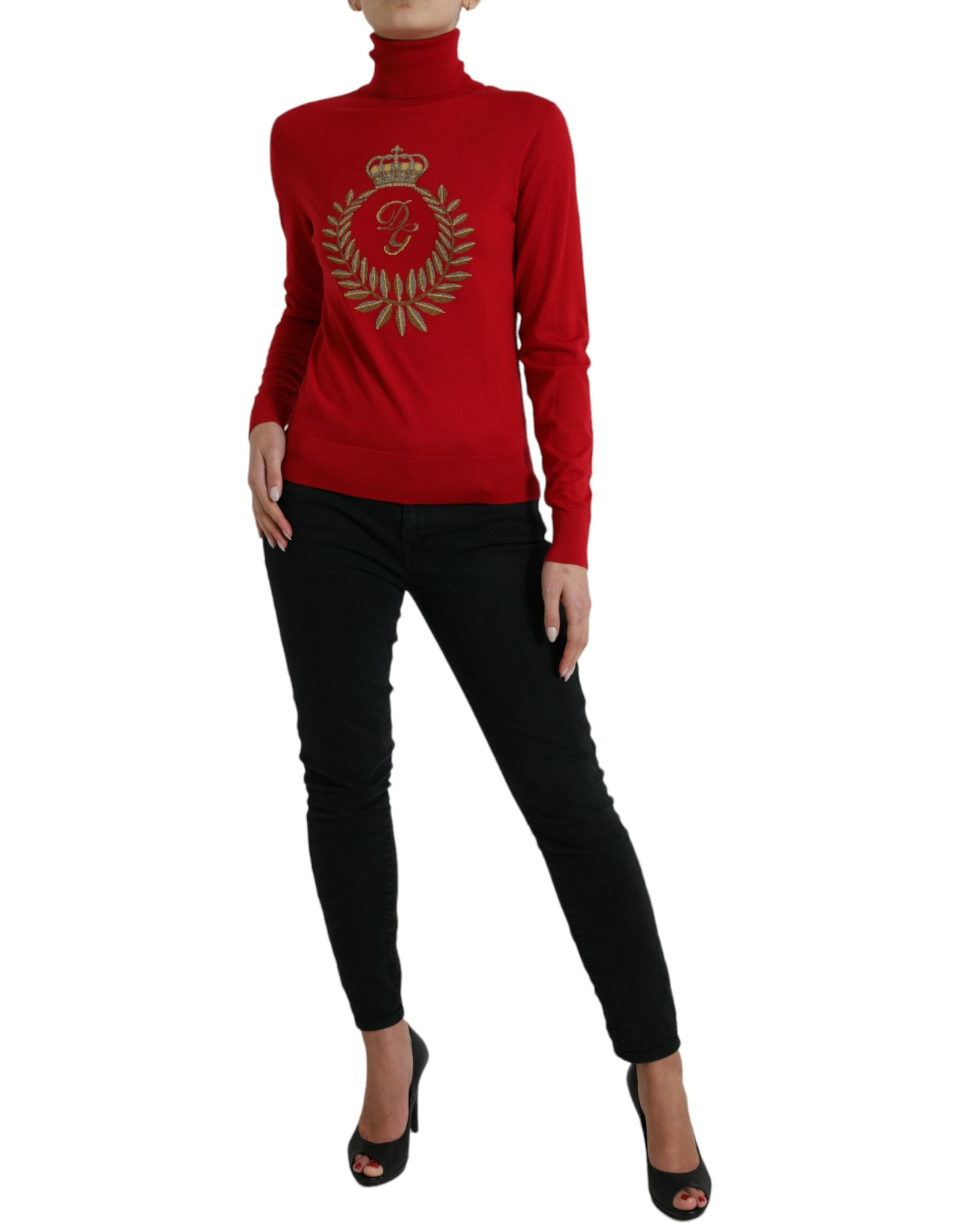 Elegant Red Turtleneck Wool Blend Sweater