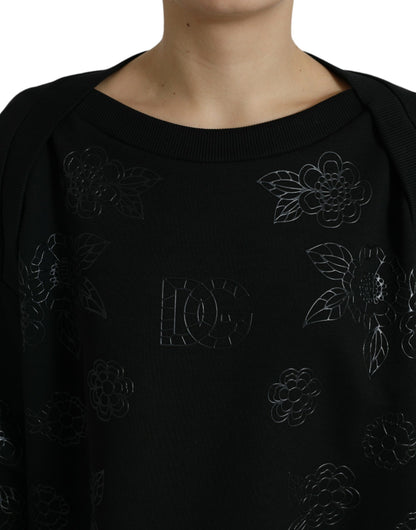 Elegant Black Floral Applique Sweater