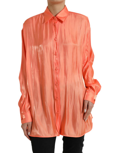 Elegant Coral Long Sleeve Polo Top