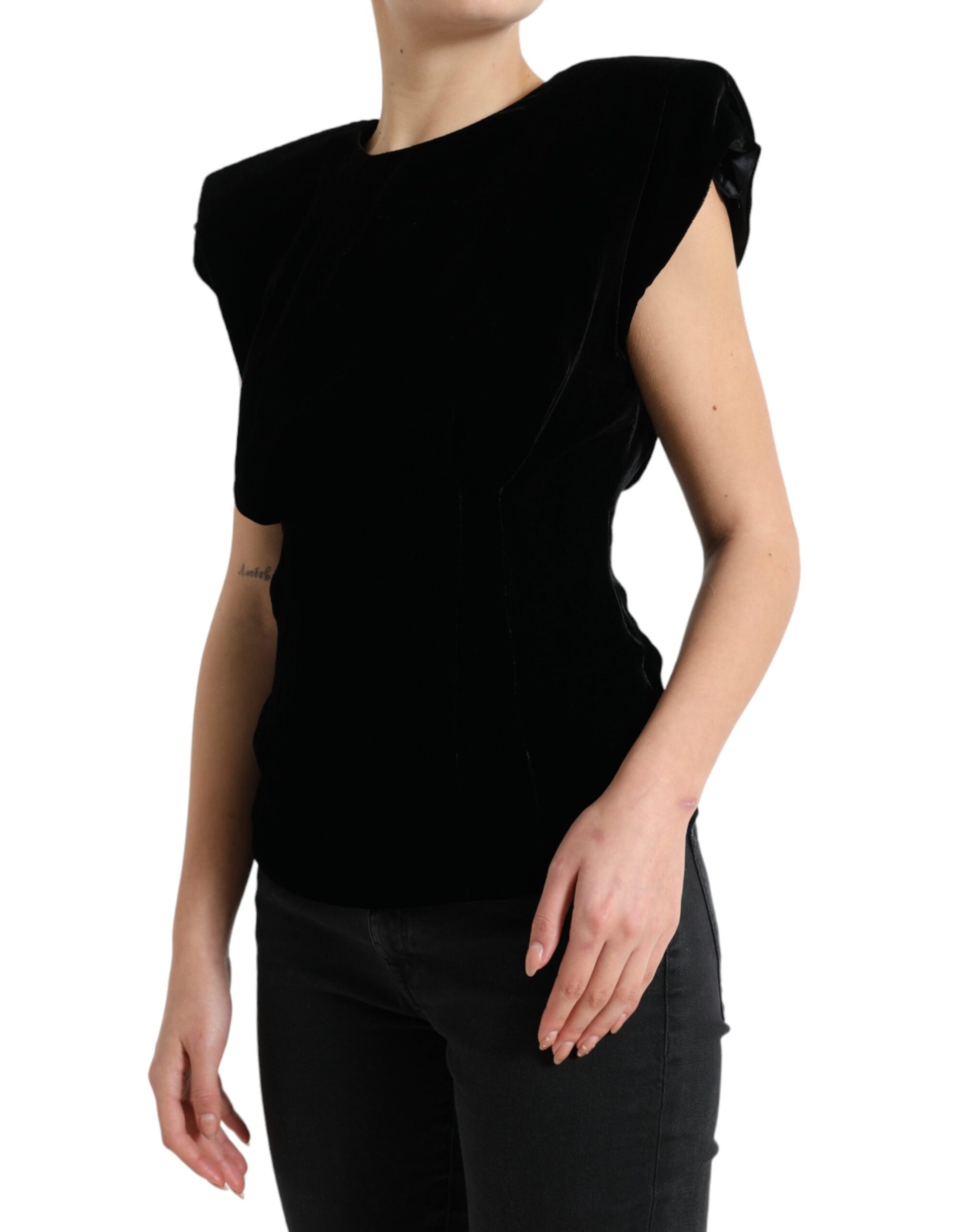 Velvet Exaggerated Shoulder Top