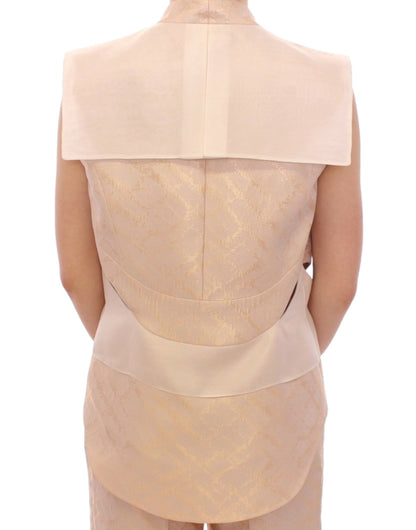 Exclusive Beige Brocade Sleeveless Vest