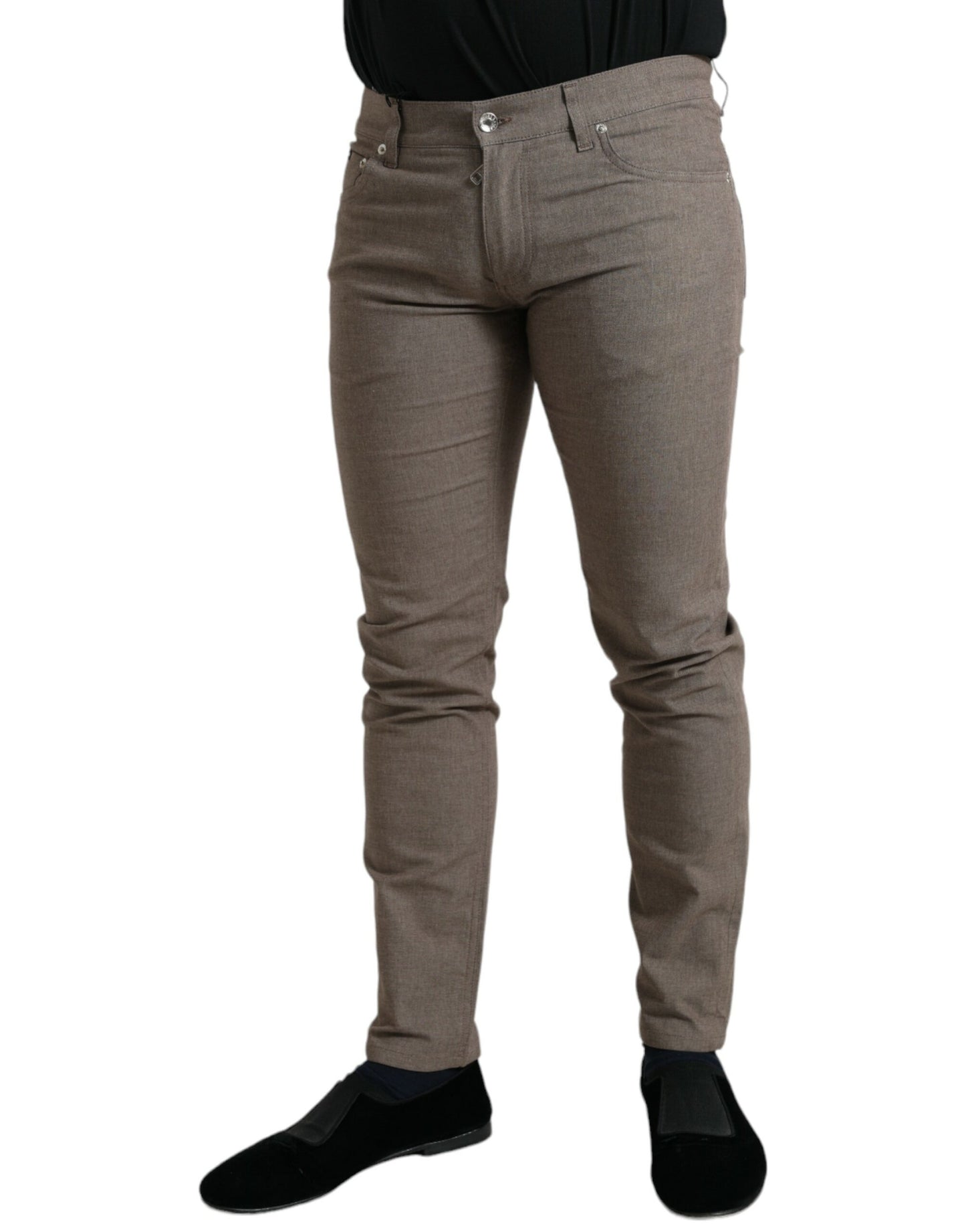 Elegant Brown Cotton Stretch Skinny Pants