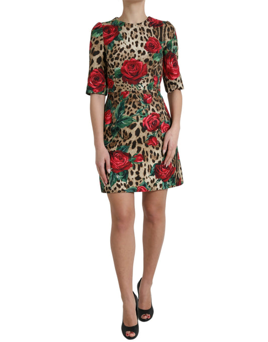 Elegant A-Line Leopard & Floral Dress