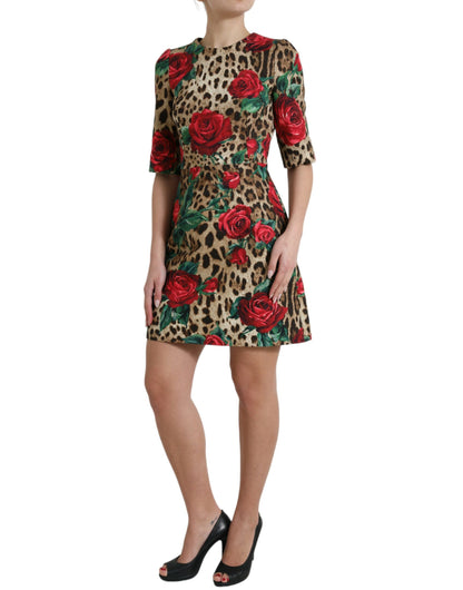 Elegant A-Line Leopard & Floral Dress