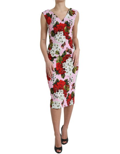 Elegant Floral Sheath Midi Dress in Pink