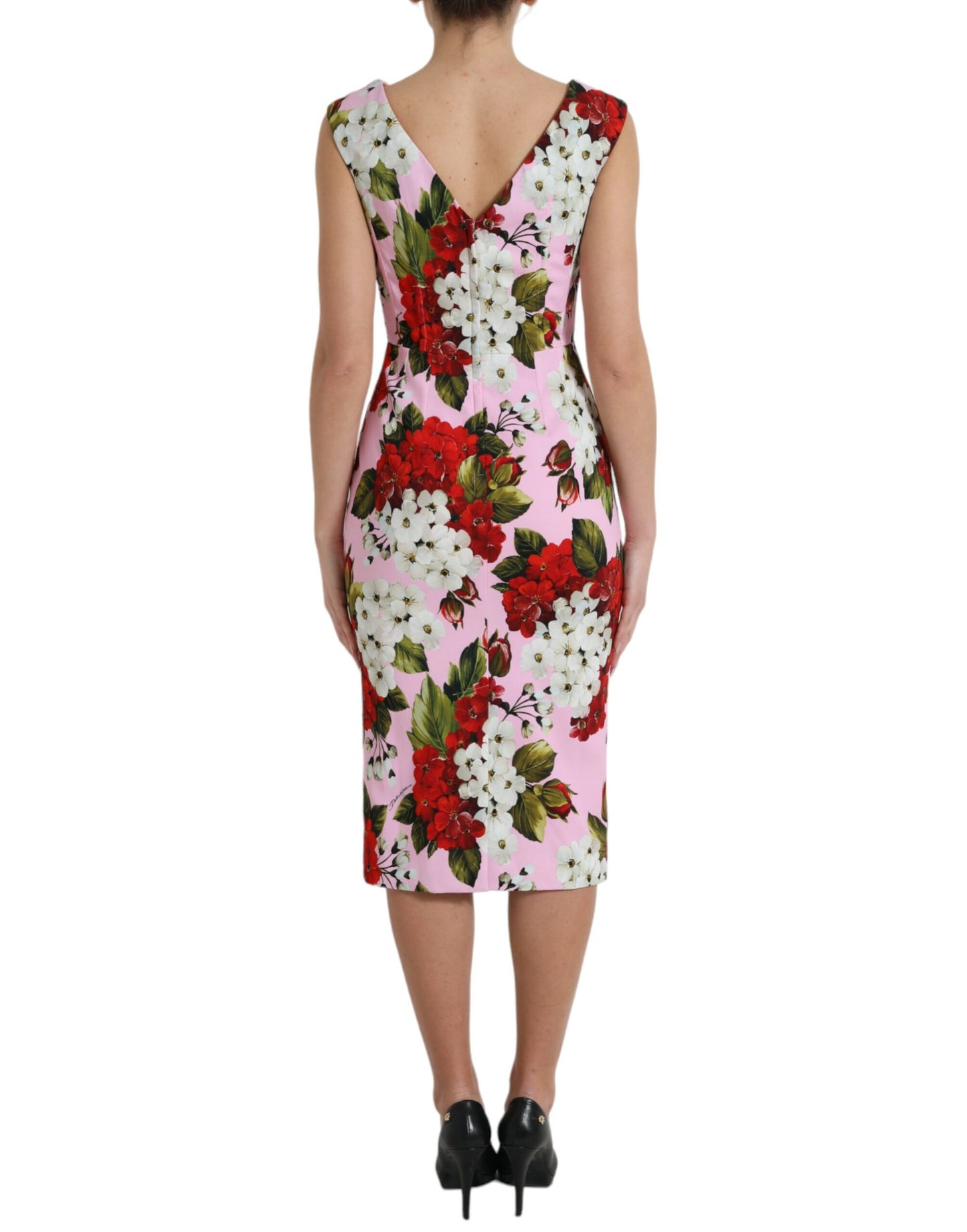 Elegant Floral Sheath Midi Dress in Pink